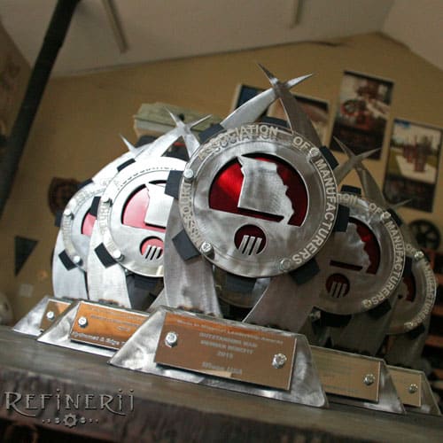 Waterjet-cut metal trophy