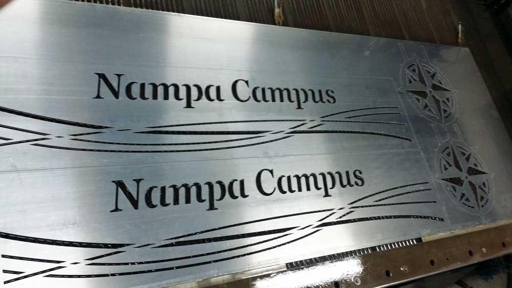 Waterjet-cut metal sign