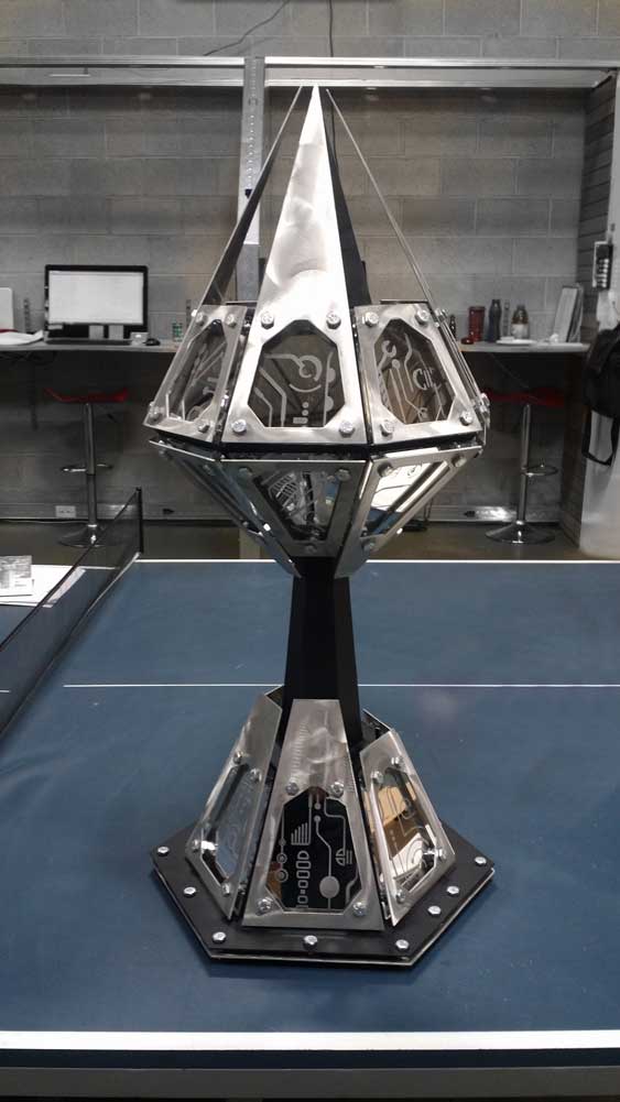 Waterjet-cut metal trophy