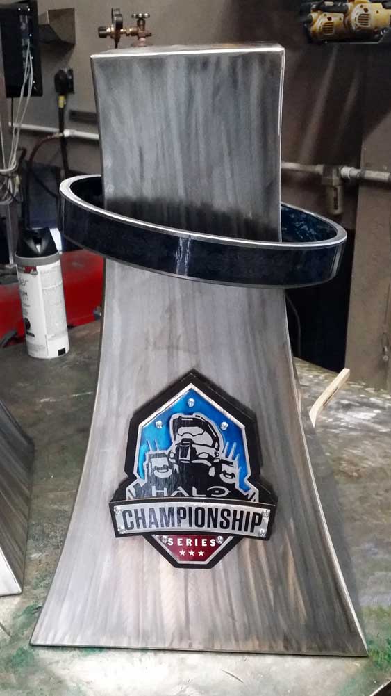 Waterjet-cut metal trophy