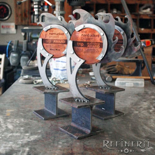 Waterjet-cut metal trophy