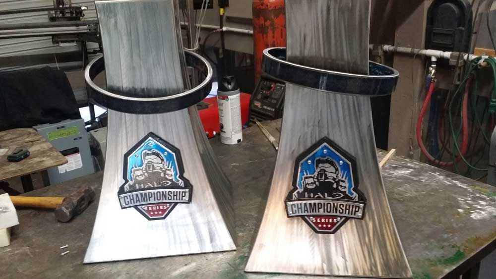 Waterjet-cut metal trophy